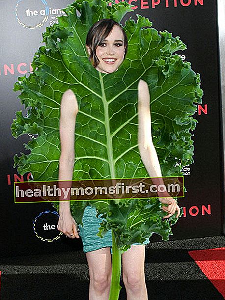 Ellen Page mengenakan daun kale besar.