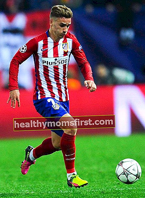 Antoine Griezmann beraksi saat pertandingan antara Atletico Madrid dan FC Bayern Munich pada 27 April 2016 di Madrid