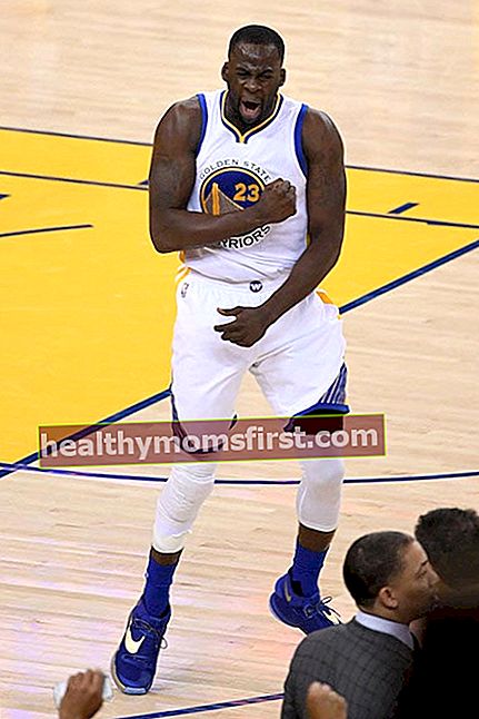 Draymond Green menunjukkan kegembiraan selama Game 2 Final NBA 2016 antara Golden State Warriors dan Cleveland Cavaliers pada 5 Juni 2016